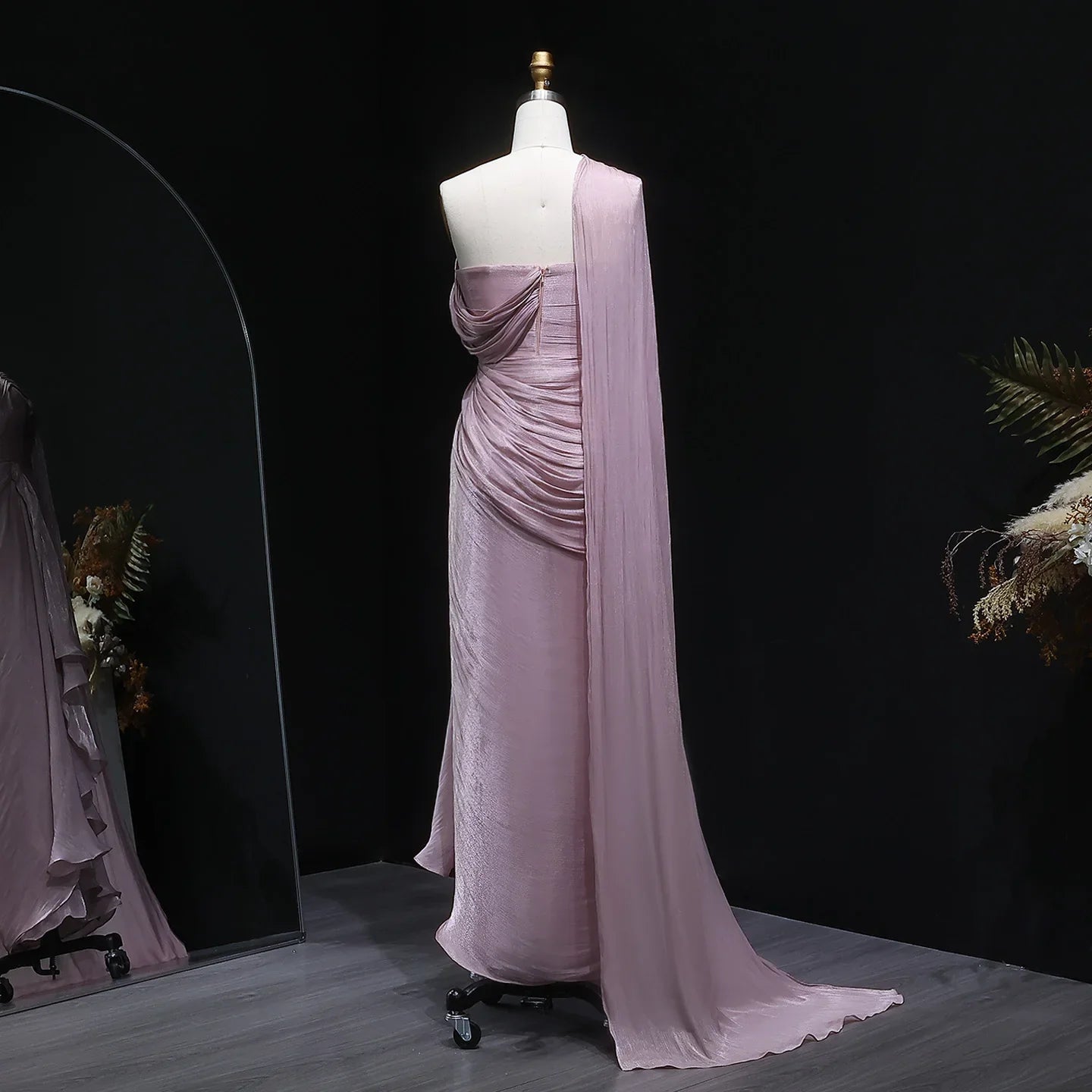2026 Women's Elegant Evening Dresses with Draped Cape Formal Birthday Gown Pink One Shoulder Arabic SF199 Customized