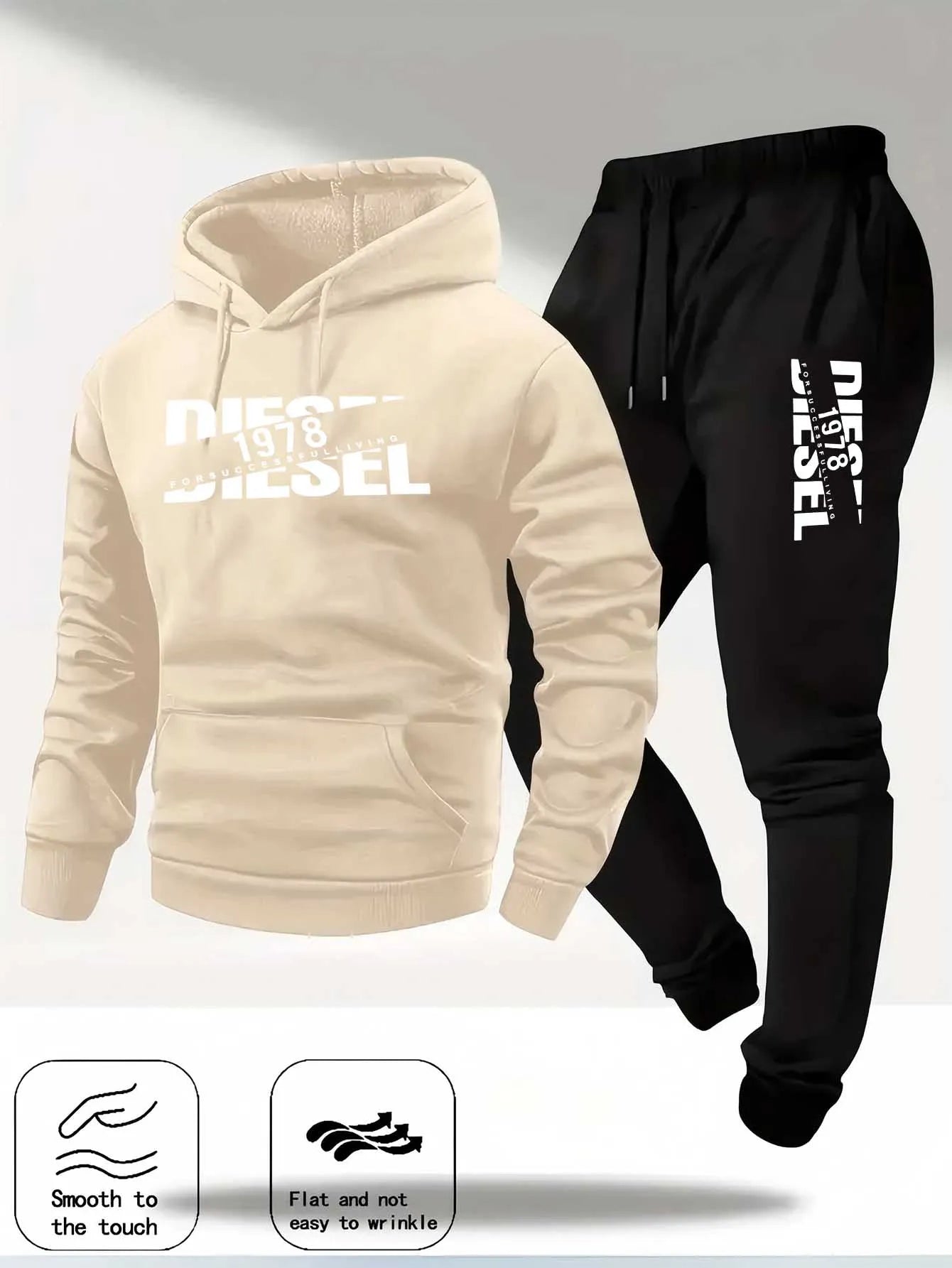Men New Fashion Print Tracksuit Hooded Sweatshirt+Sweatpants Set Casual Fitness Jogging Sports Two-Piece Unisex neutral Outfit
