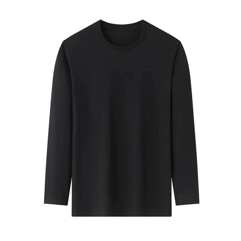 Men's Solid Color round Neck Long Sleeve T-Shirt Cotton Summer Comfortable Breathable Casual Top in Various Colors
