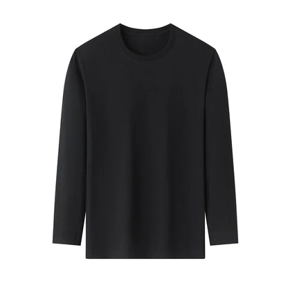 Men's Solid Color round Neck Long Sleeve T-Shirt Cotton Summer Comfortable Breathable Casual Top in Various Colors