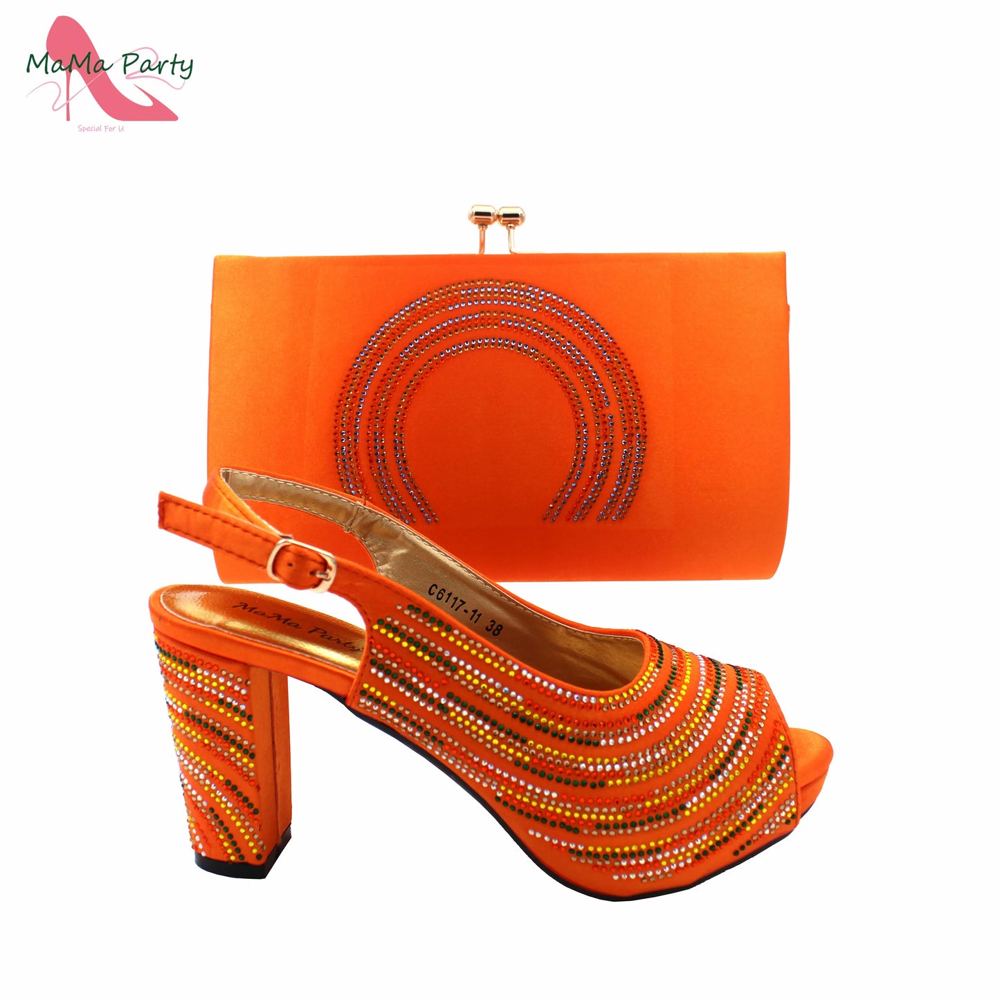 Orange Color Mature Pumps African Design Women Matching Shoes and Bag Set with Platform High Quality Sandals for Wedding