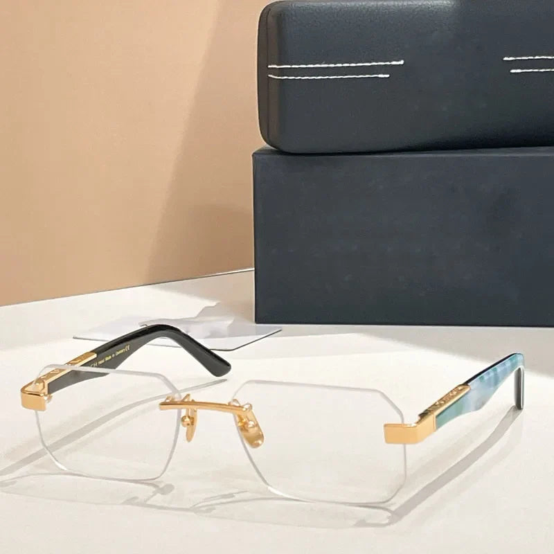 Designer Handmade Square Rimless Sunglasses THE TAIGE Gradient Alloy Acetate High Quality UV400 Women Germany Trendy with Case