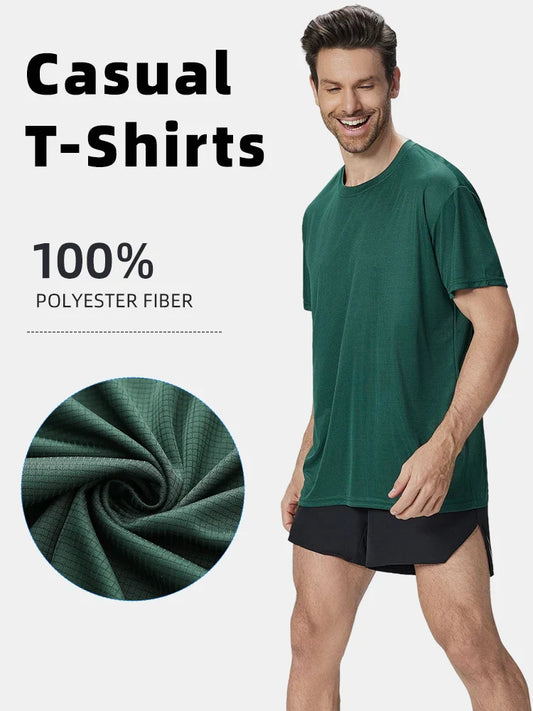 6-Pack Men's Breathable Polyester Crew Neck T-Shirts - Lightweight, Moisture-Wicking Short Sleeve Tops in Multiple Colors for Casual Wear and Outdoor Activities