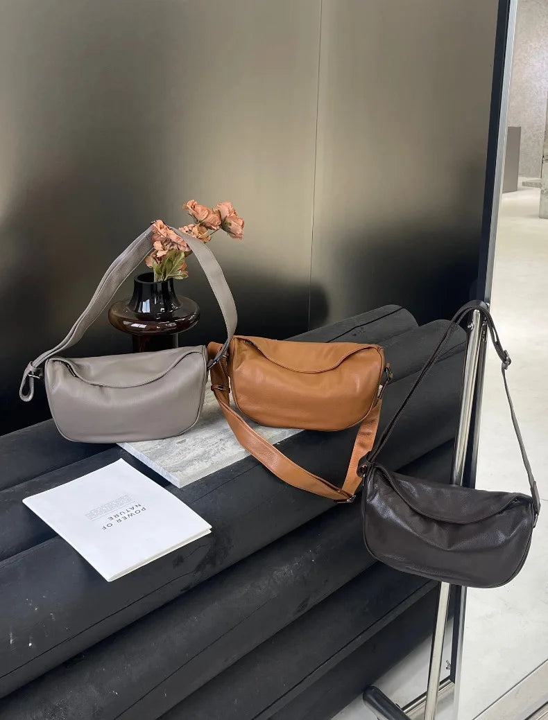 High Quality Genuine Leather Crossbody Luxury Handbag for Women, Large Capacity Shoulder Bag, Cowhide Retro Fashion Saddle Bag