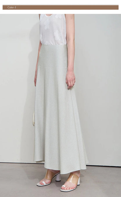 Minimalist Women Skirts Summer Luxur Office Lady  Solid Combination Twill A-line Elegant MIdi Skirt Female Clothing12542278