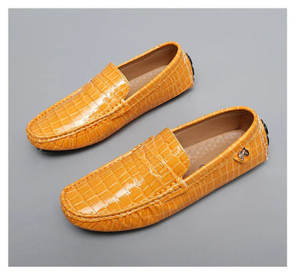 Patent Leather Loafers for Men, Crocodile Pattern, Korean Style, Trendy, Popular Casual Leather Shoes, Slip-On Loafers, Lazy Shoes