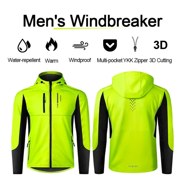 Men's Winter Cycling Jacket With Hood Warm Fleece Windbreaker Coat For Men Windproof Outdoor Man Cycling Clothing Hiking