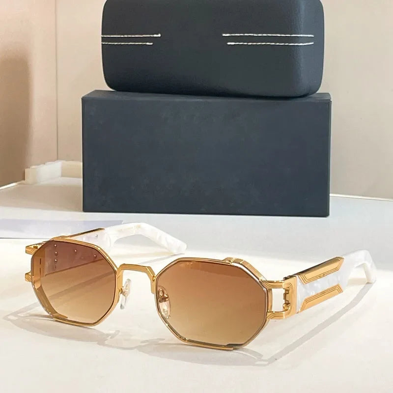 New Fashion Street Polygon Sunglasses Alloy Acetate for Men Women Classical High Quality UV400 Vintage Original Design with Case