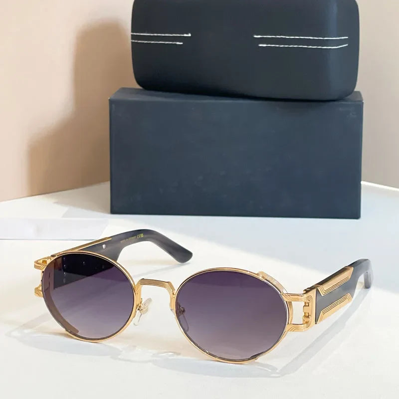 Oval Designer Sunglasses for Men Women Small Frame Alloy Acetate Germany Brand Design High Quality UV400 Classical Eyeglasses