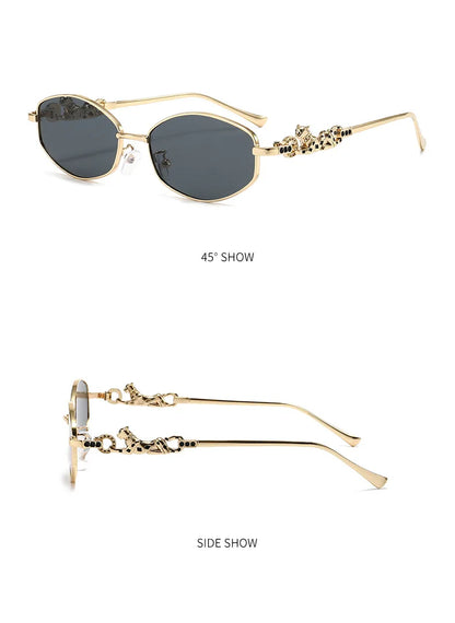 Punk Women's Retro Metal Frame Sunglasses Leopard Head Decor UV400 Shades Fashion Gradient Sun Glasses for Street & Vacation