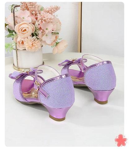 Girls Princess Sandals Summer Open-toe Elegant Children High Heels Fashion Sequins Crown Kids Causal Glitter Wedding Dress Shoes