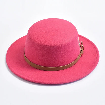 New Metal R Letter Fedora Hat for Women Fashionable Winter Flat Top Wedding Church Bowler Cap Females Elegant Holidays Hat