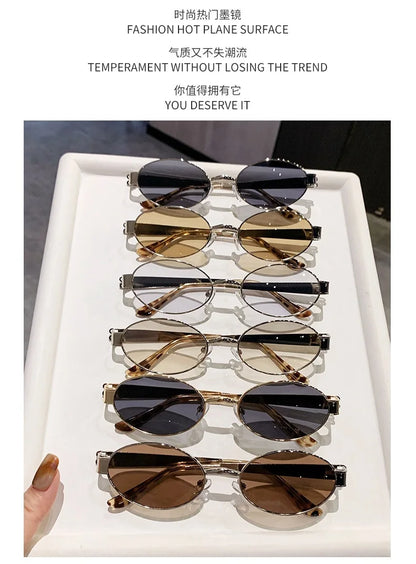 Retro Small Oval Metal Frame Women Sunglasses UV400 Thin Full Rim Men Punk Sun Glasses Vintage Shades Lentes De Sol Mujer