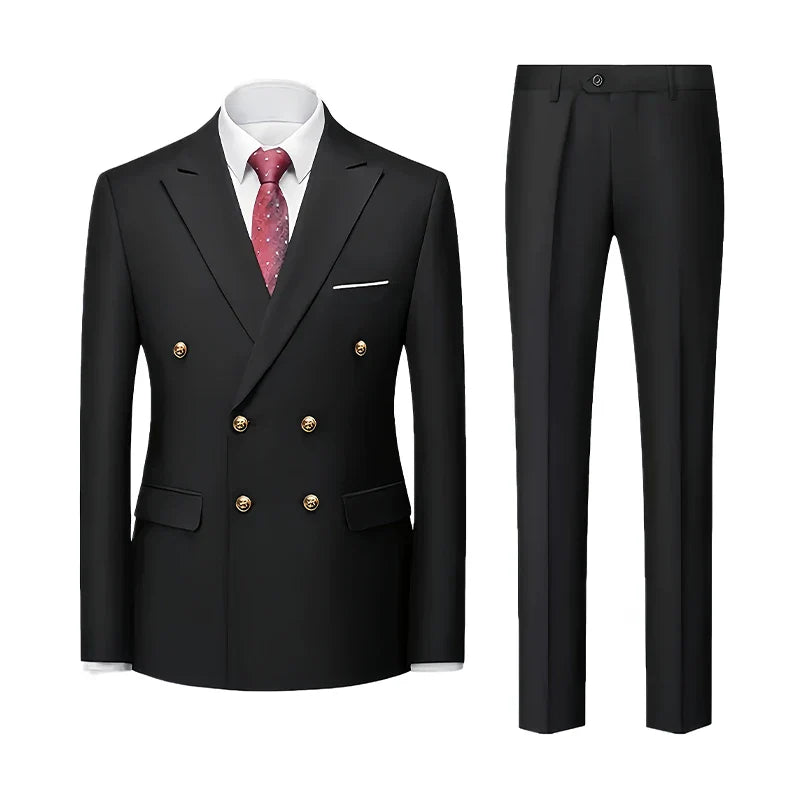 Two-piece Set Suit Men's Vintage Banquet Suit Chinese Style Suit Double Breasted Blazer Metal Buttons Dress Pants Wedding Galas