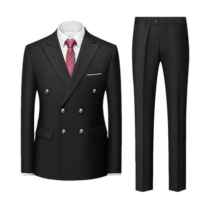 Two-piece Set Suit Men's Vintage Banquet Suit Chinese Style Suit Double Breasted Blazer Metal Buttons Dress Pants Wedding Galas