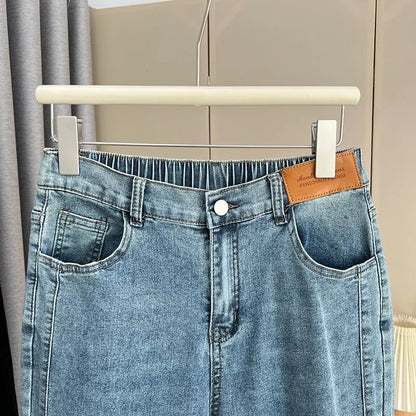 Women's Split Leg Opening Drainpipe Jeans, Casual Ankle Length Denim Pants, Straight Leg, Plus Size, Spring, Autumn, 100kg, 1649