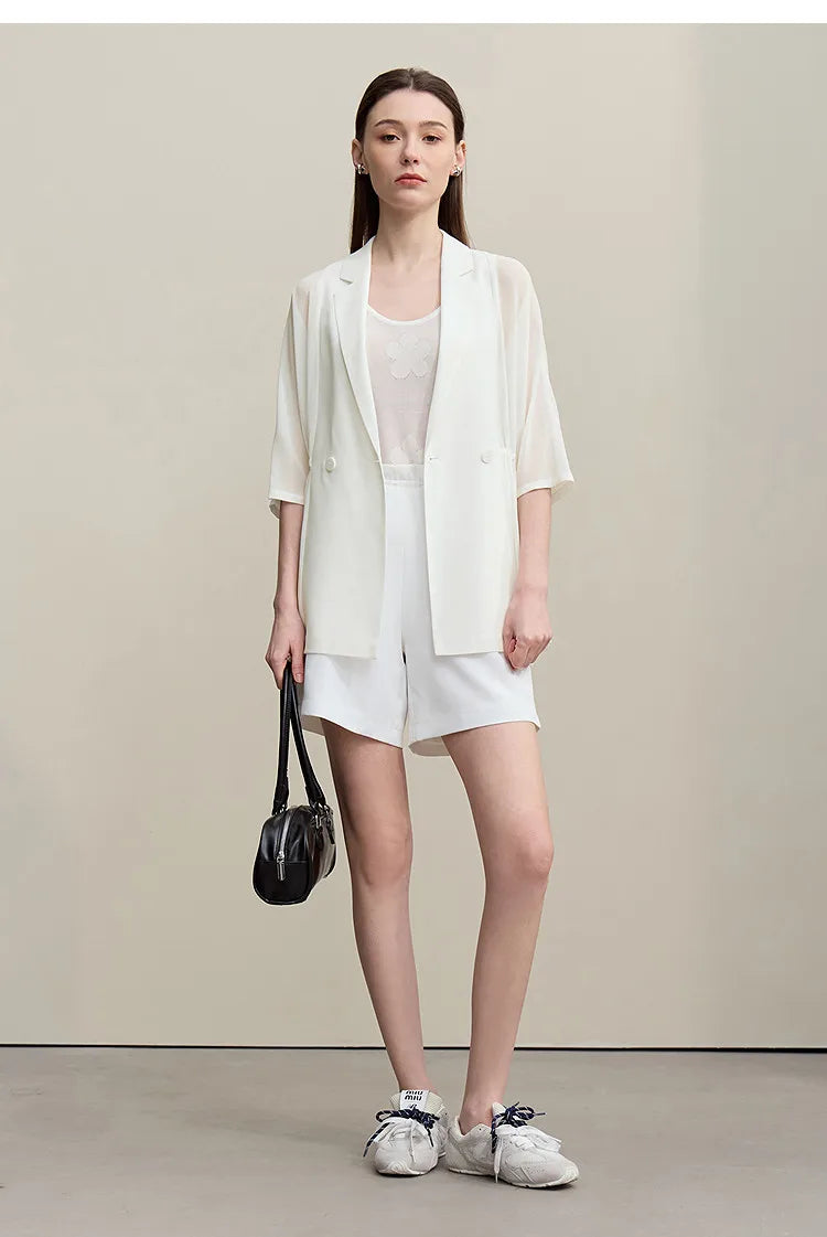 Women's Blazer 2026 Summer New Notch Lapel Dolman Sleeve Jacket Loose Lightweight Office Chiffon Coat For Women 12642007