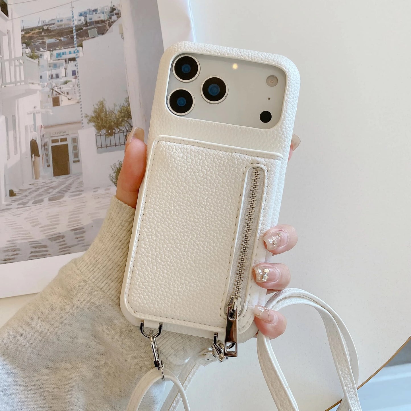 Crossbody Lanyard Phone Case with Zipper Mirror Wallet Card Holder Slot for iPhone 17/16/15/14/11 pro Max 13/12/11 plus