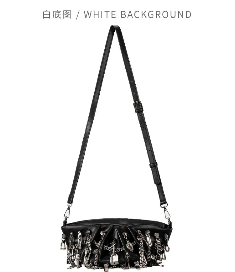 Punk Style Ruched Dumpling Armpit Bag 2025 Multi Zipper Head Decoration Women's Shoulder Bags Spicy Girl Y2K Handbags