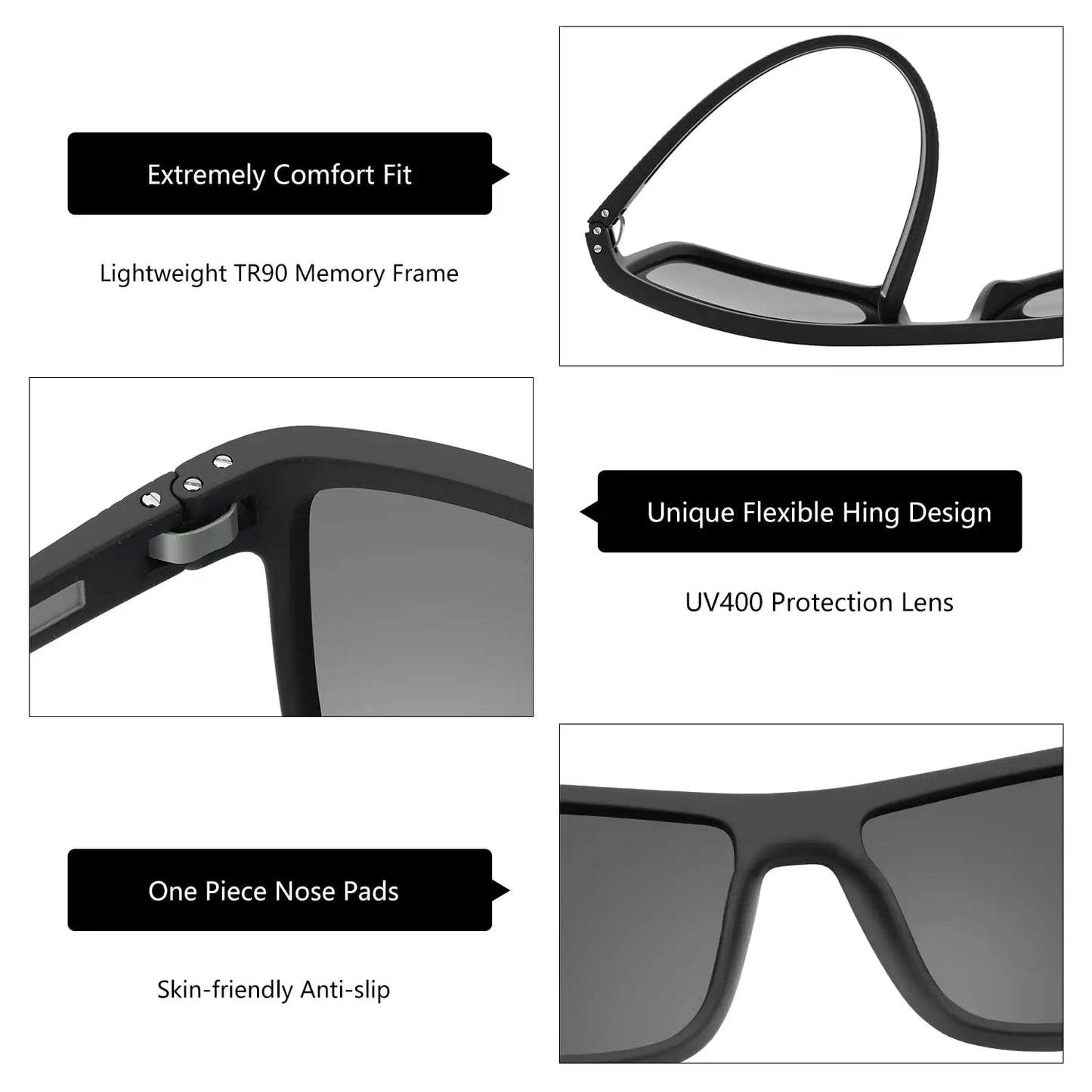 Polarized Sunglasses for Men Shades Lightweight TR90 Frame UV400 Protection Square Outdoor Trave Driving Sun Glasses