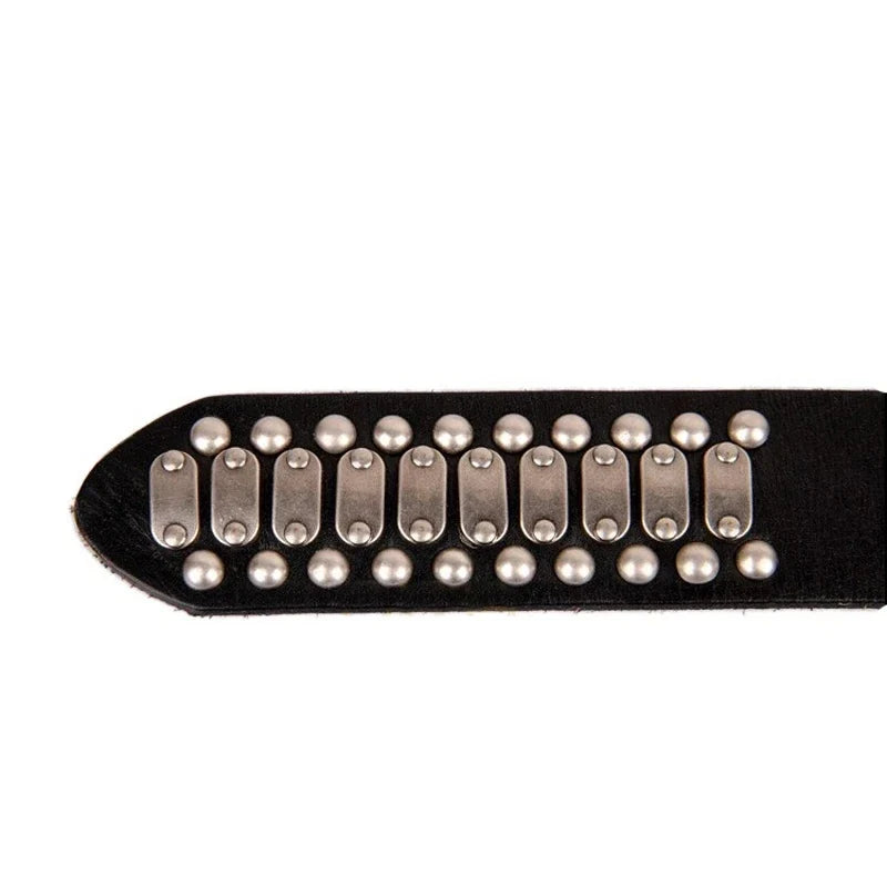 3.8CM Real Genuine Leather Belt Metal Pin Buckle Men Belt Male Wide Cowhide Hiphop Rock Rivet Belts for Men Ceinture Black