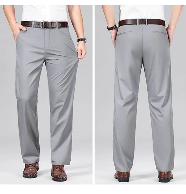 Mulberry Silk Pants Men's Summer Thin Breathable Business Casual Loose Trousers Straight Non-iron Solid Color Plus Size 3colors