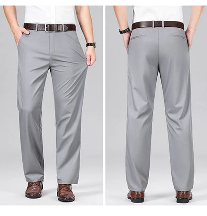 Mulberry Silk Pants Men's Summer Thin Breathable Business Casual Loose Trousers Straight Non-iron Solid Color Plus Size 3colors