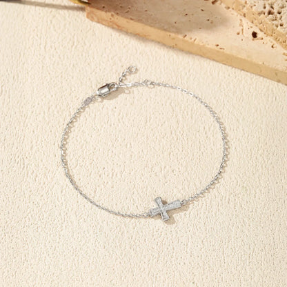 D Color VVS1 Sparkling Moissanite 925 Sterling Silver Classic Simple Cross Link Chain Bracelet For Women OL Fine Jewelry