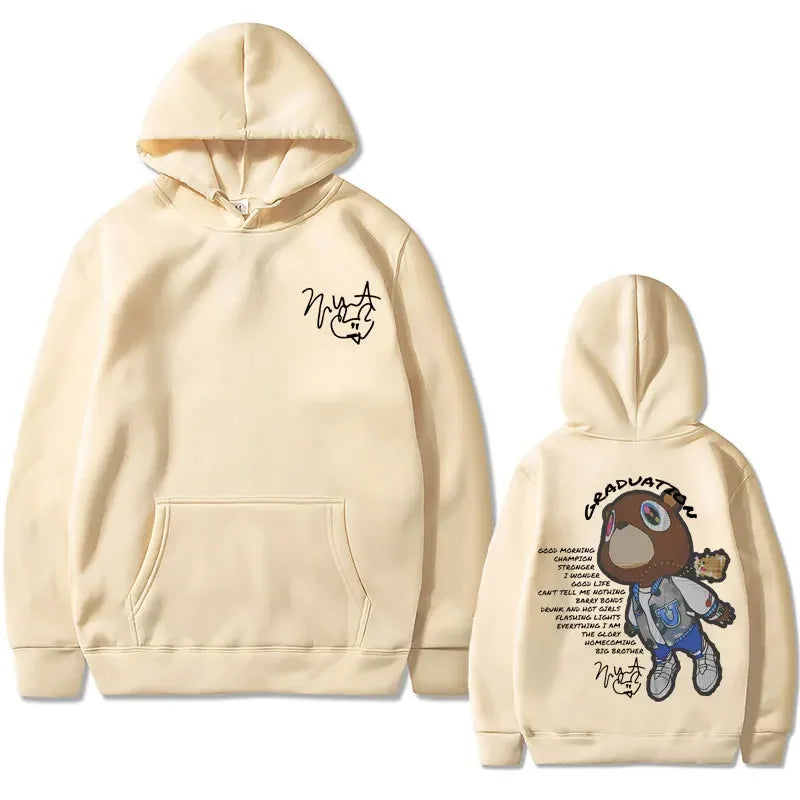 Rapper Kanye West Graduation Graphics Hoodies Male Black Clothes Cool Gothic Streetwear Men Hip Hop Fashion Oversized Sweatshirt