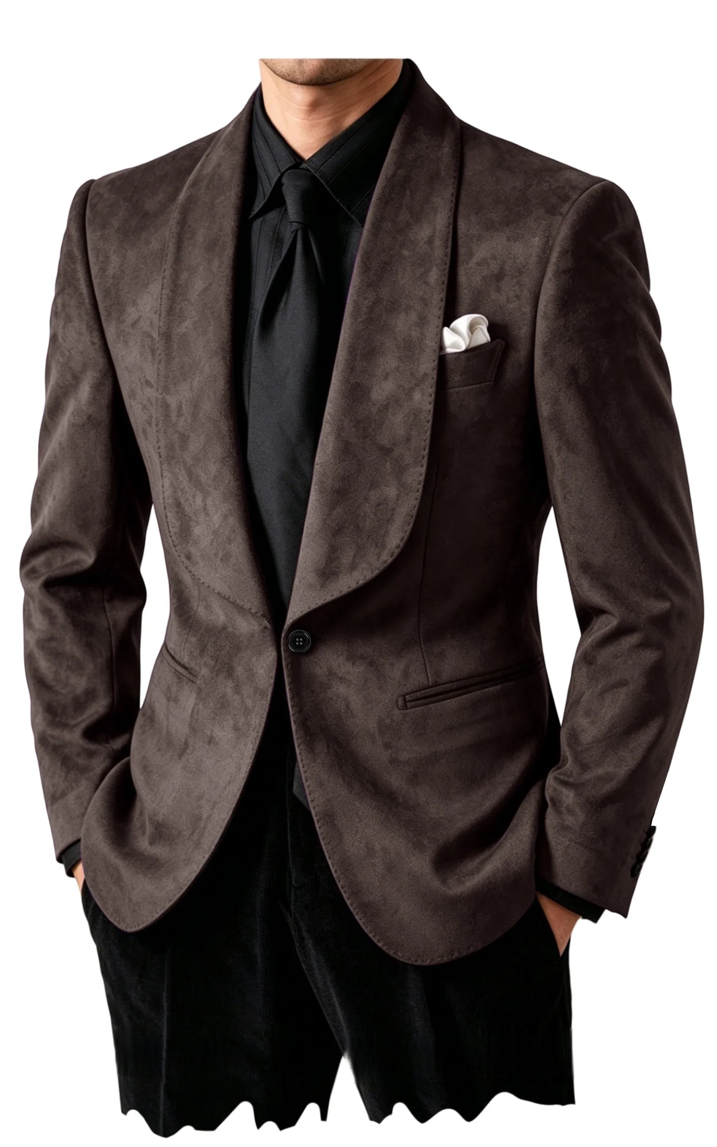 Men Suede Shawl Lapel Tuxedo Blazer Slim Fit One Button Formal Suit Jacket For Wedding Party Dinner Occasions