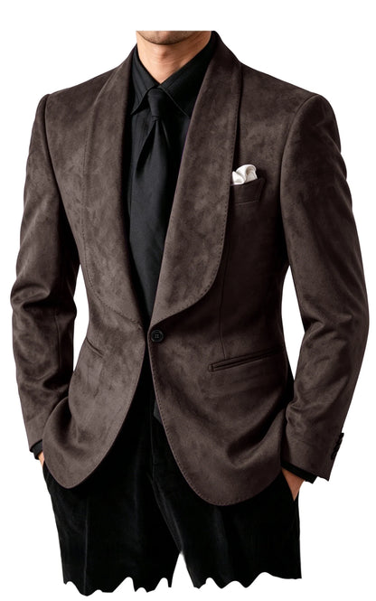 Men Suede Shawl Lapel Tuxedo Blazer Slim Fit One Button Formal Suit Jacket For Wedding Party Dinner Occasions