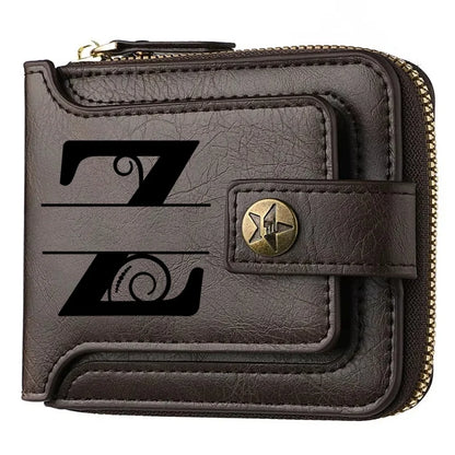 Men's Custom Wallet - Personalized Artificial Leather Men's Engraved Name and Letter Wallet, Father's Day Dad Gift, Brown