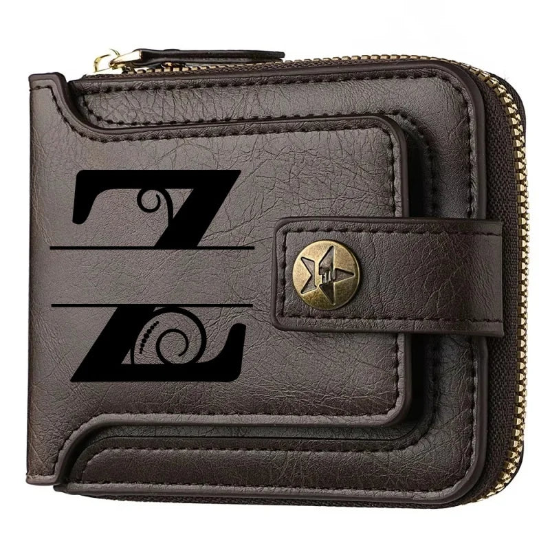 Portefeuille court en cuir PU personnalisé avec chaîne pour homme, portefeuille bifold marron élégant avec nom et texte gravés pour la Saint-Valentin et les anniversaires