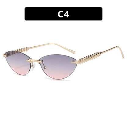 2026 Cat Eye Rivet Rimless Sunglasses Women Luxury Fashion Brand Oval Narrow Sun Glasses Shades Trendy Elegant Unique Eyewear
