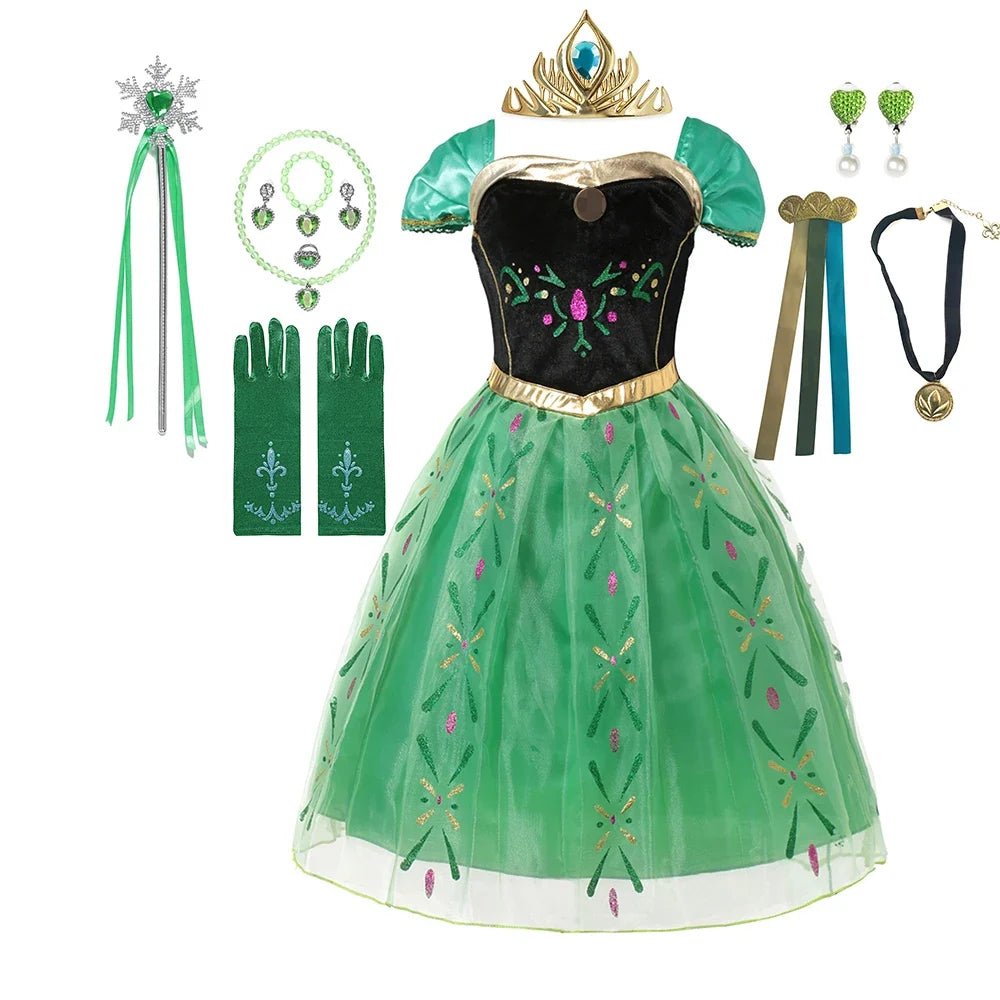 Anna Costume For Kids Girl Fancy Birthday Party Gown Princess Dress Carnival Party Children Clothing Full Printing Vestidos