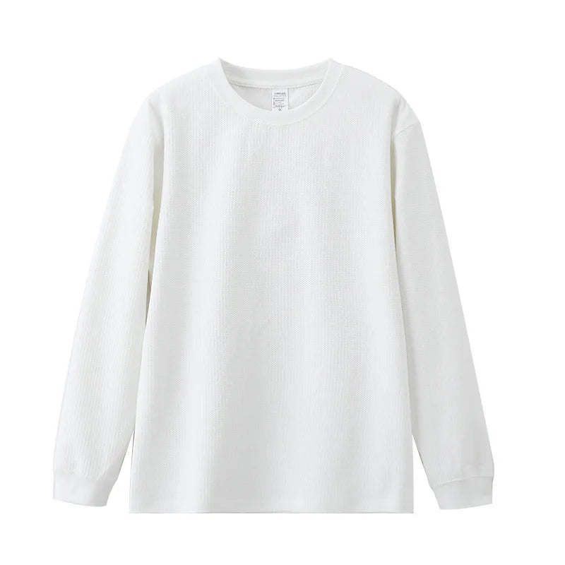 Autumn Lightweight Waffle Knit Base Layer Top  Men - Fashionable Loose Fit Versatile Long-Sleeved Round Neck T-Shirt/Sweatshirt