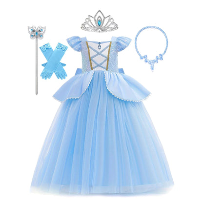 Girls Deluxe Elegant Cinderella Princess Ball Gown Children Birthday Party Dress Vestidos Cosplay Costume Carnival Apparel