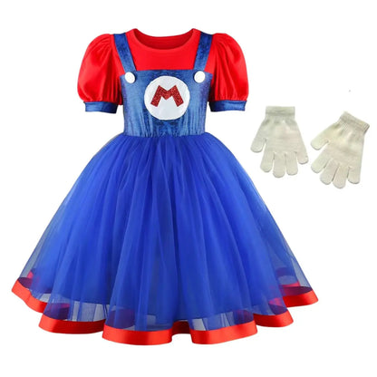 Super Bros Stage performance movie cosplay girls puff Sleeve Top+Dress Girl Halloween Birthday Party Cosplay