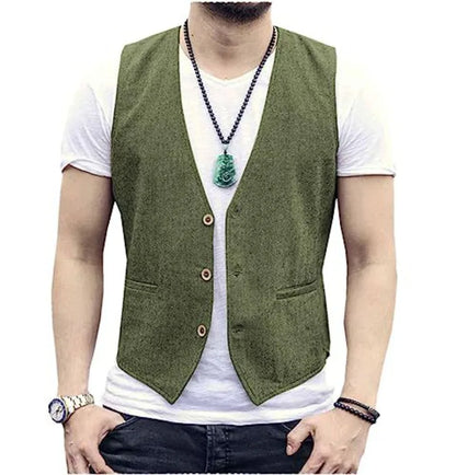 Large Men's Suit Vest  Spring And Summer Linen Cotton Slim Fit Waistcoats Lightweight And Breathable Single Breasted Casual Vest