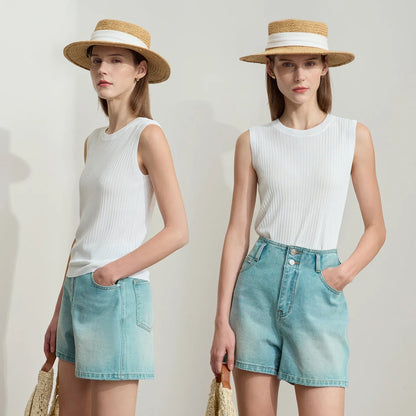 Women's Tank Top 2026 Summer New Straight Fit Sleeveless Solid Color Vest Versatile Basic Knitted Cami For Women 12622084