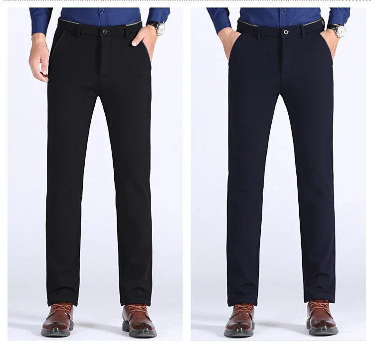 2025 Winter New Thickened Straight Slim Warm Business Casual Office Male Velvet Trousers Classic Men's Fleece Casual Pants