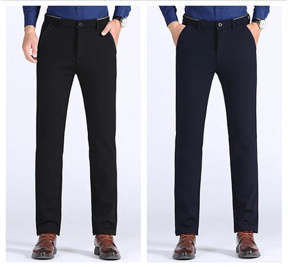 2025 Winter New Thickened Straight Slim Warm Business Casual Office Male Velvet Trousers Classic Men's Fleece Casual Pants