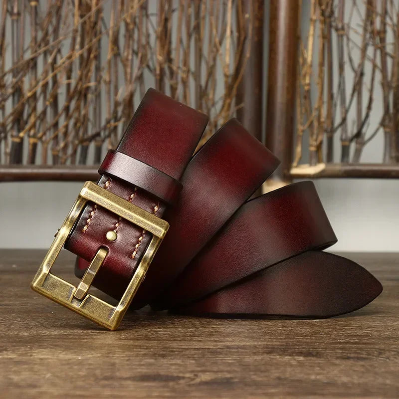 3.8CM Pure Cowhide High Quality Genuine Leather Belts for Men Strap Male Brass Buckle Fancy Vintage Jeans Cowboy Thicken Cintos