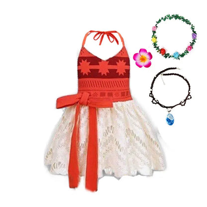 2026 Baby Girls Moana Halter Dress Role Playing Princess Dress Summer Clothing Hawaii Toddler Vaiana Cute Mini Sundress 1-6Y