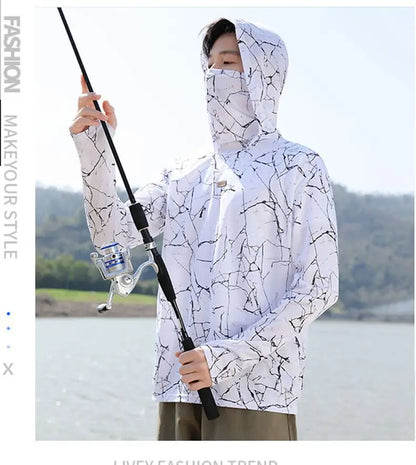 Mens UPF50+ T-Shirt Hoodie Tight Sports Casual Sun Protection T-Shirt Running Quick Dry Hoodie Sunscreen Fishing Men's Clothing