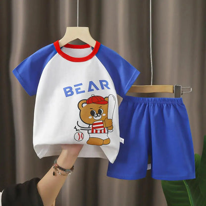 Child Short Sleeve Suits Summer Pure Cotton Tshirt Shorts 2 Piece Set 2024 Toddler New Style Short Sleeve Cartoon Tees+Shorts
