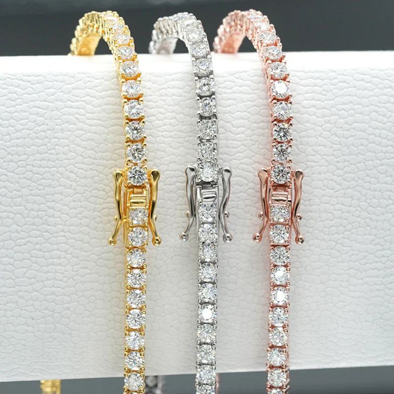Real D Color Full 2/2.5/3/4/5/6.5mm Moissanite Tennis Bracelet For Women S925 Plated 18K Rose Gold Diamond Link Bracelets