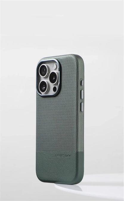 Luxury Business Hit Color Relief Leather Magnetic Case For iPhone 17 Air 16 15 14 13 Pro Max MagSafe Shockproof Alloy Lens Cover