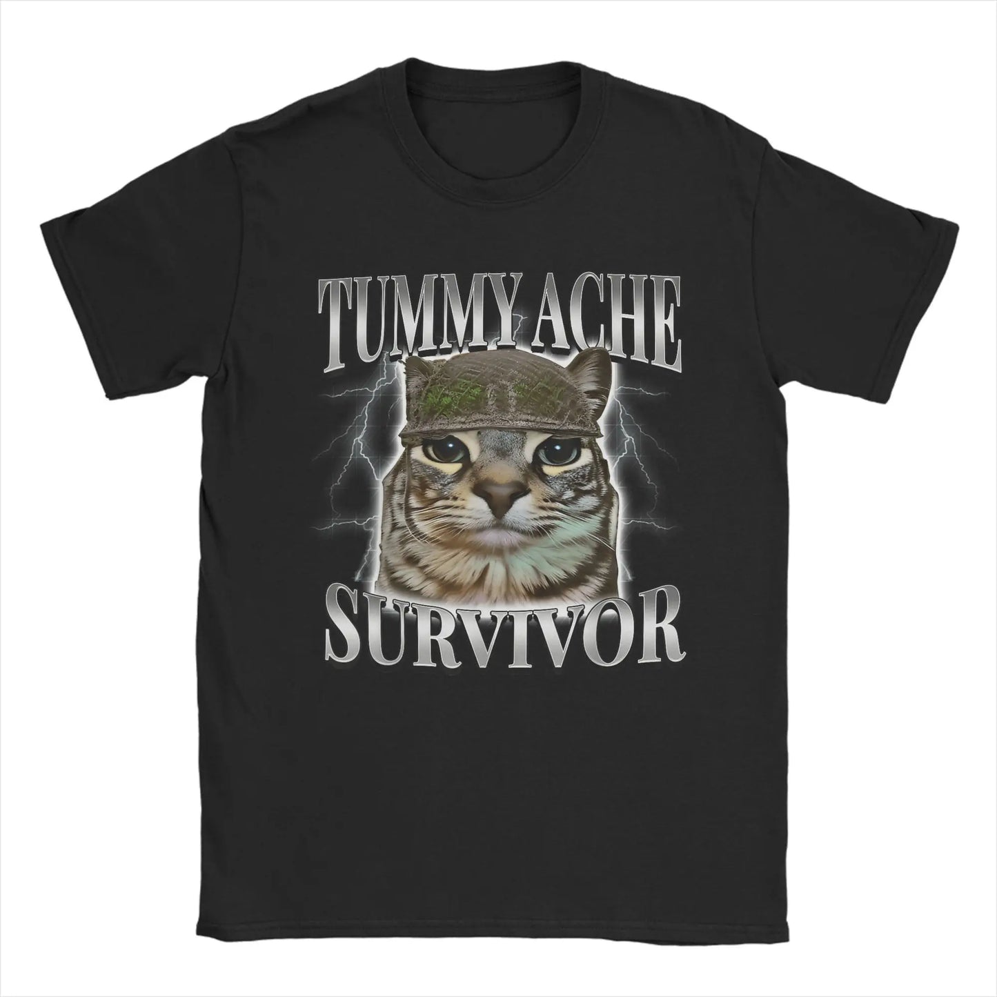 Tummy Ache Survivor Cat Meme Funny Saying Cats Animals T Shirt Summer  Pure Cotton T-Shirts For Men's Trending Casual Tee Shirt