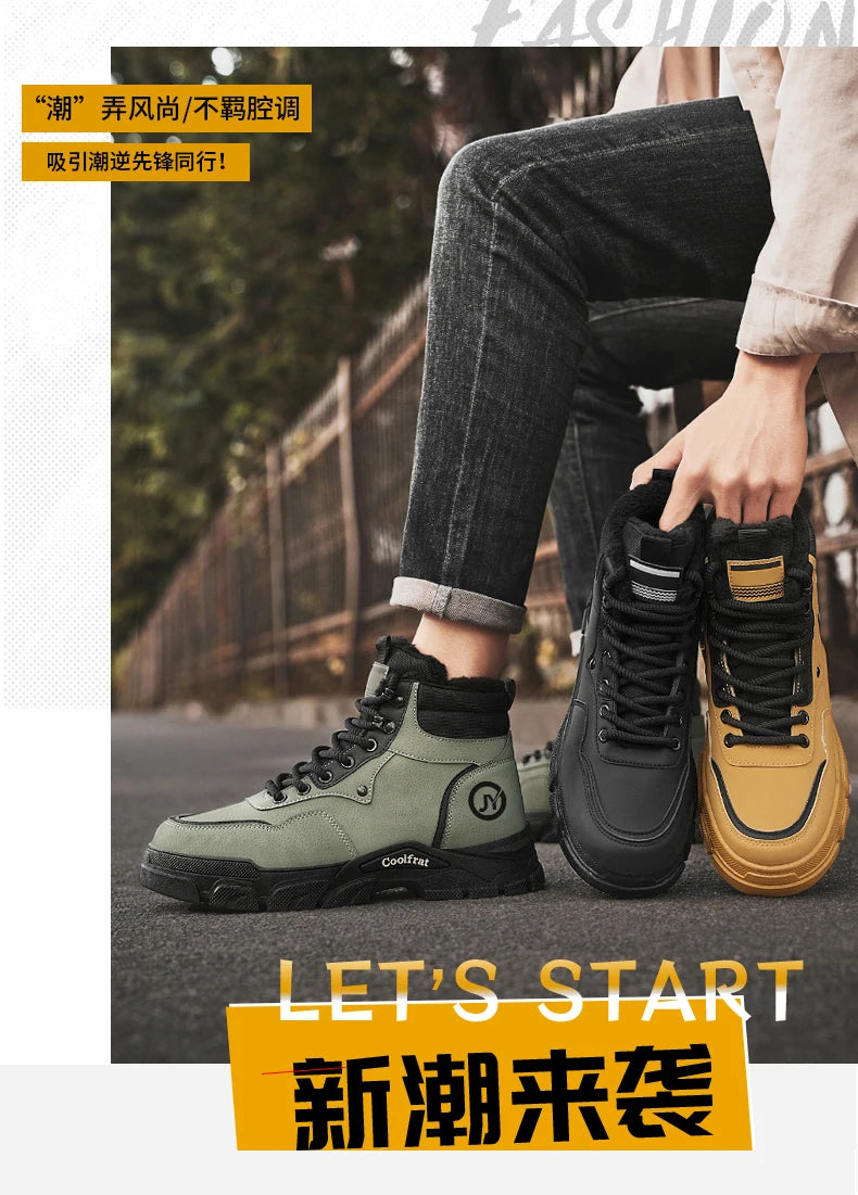 Mens Boots Casual Shoes Winter Platform Leather Designer Luxury Chelsea Cowboy Outdoor Work Safety Ankle Sneakers 2025